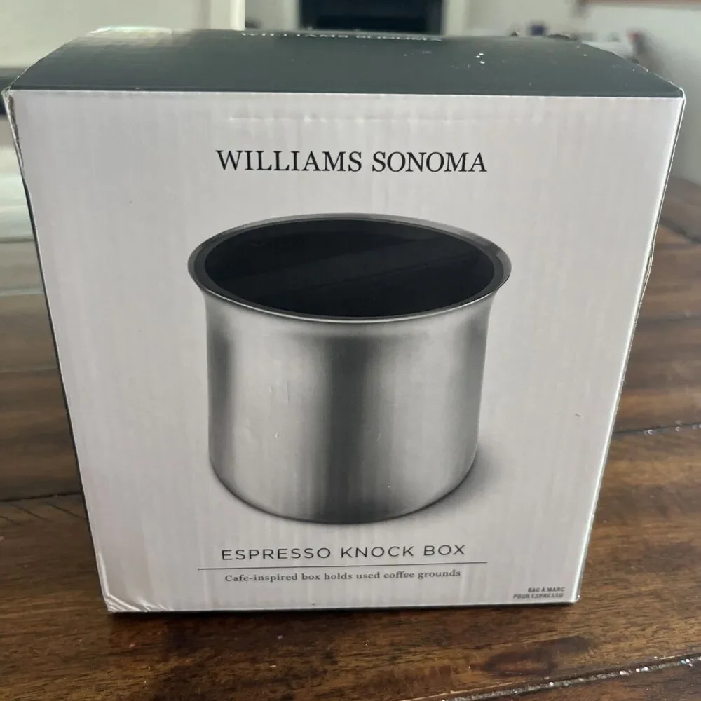 Williams Sonoma Espresso Knock Box Silver Black Scuffed Read OB New